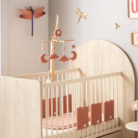 Mobile musical bébé en bois avec 4 jouets - uni petale Beige+Rose+Rouge+Vert 7 - vertbaudet enfant 