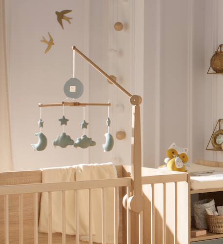 Mobile musical bébé en bois avec 4 jouets - uni petale Beige+Rose+Rouge+Vert 11 - vertbaudet enfant 