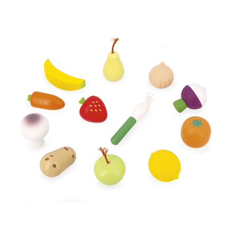 12 fruits et légumes en bois avec filet Multicolore 5 - vertbaudet enfant 