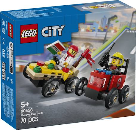 Lego city - pack de bolides de course : camion de pizza contre camion de pompiers - 60458 Multicolore 1 - vertbaudet enfant 