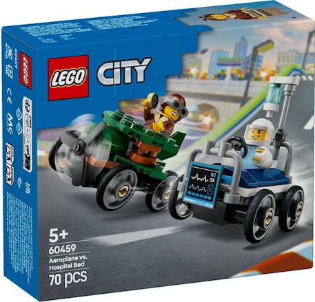 Lego city - pack de bolides de course : avion contre lit d'hôpital - 60459 Multicolore 1 - vertbaudet enfant 