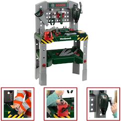 Jouet-Jeux d'imitation-Jeu d'imitation - etabli sonore avec perceuse à colonne et accessoires - bosch hauteur adjustable