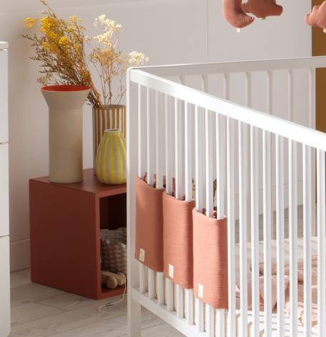 Protections de barreaux de lit en coton Beige+Beige foncé+Bleu/blanc+Ecru léopard+Moutarde+Rose+Rose foncé+Rouge+Vert+Vert tilleul 30 - vertbaudet enfant 