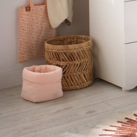 Panière de rangement en double gaze de coton - uni petale Beige+Rose+Rouge+Vert 6 - vertbaudet enfant 