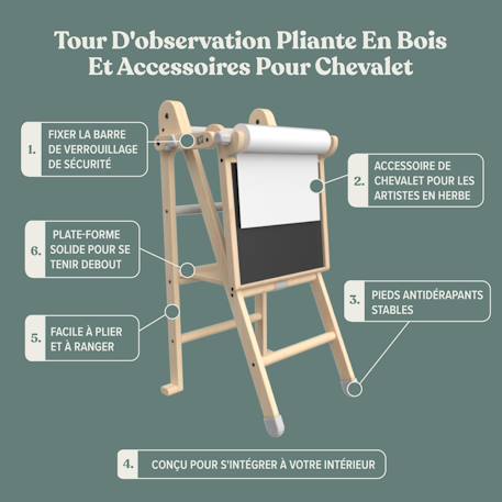 Tour d'apprentissage pliable avec tableau montessori bois fsc® Marron - blanc 3 - vertbaudet enfant 