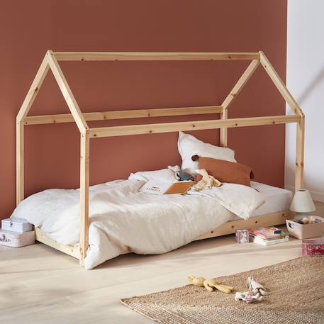 Lit enfant cabane, bois massif en pin naturel - tobias - sommier inclus, 90 x 190 cm Blanc+Naturel 7 - vertbaudet enfant 
