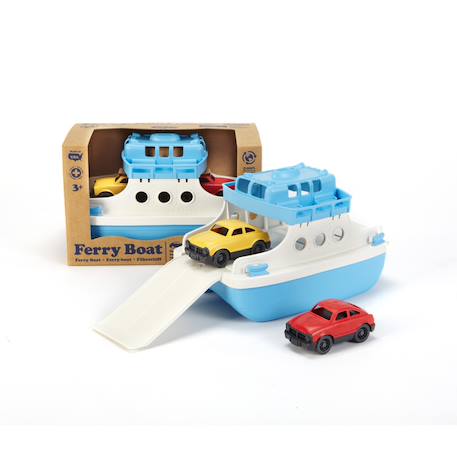 Bateau avec 2 mini voitures – jouet de bain en plastique recyclé Blue;white 1 - vertbaudet enfant 