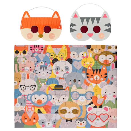 Puzzle Festival des animaux 100 pièces avec masques décodeurs – dès 4 ans Multicolor 1 - vertbaudet enfant 