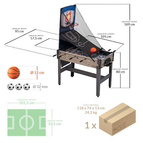 Kangui table de jeux 4 en 1 - babyfoot barres télescopiques, ping pong, hockey, basket Gris 2 - vertbaudet enfant 