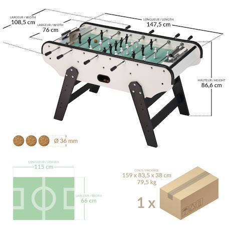 Baby foot en bois pour ado- noir et blanc - gerflex Blanc 4 - vertbaudet enfant 