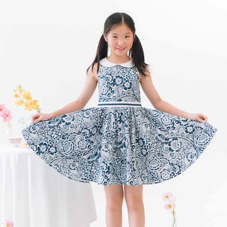Robe col claudine    fleurie   hepburn Bleu marine blanc 6 - vertbaudet enfant 