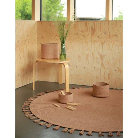 Tapis chambre enfant coton rond avec pompons lisette Marron 3 - vertbaudet enfant 