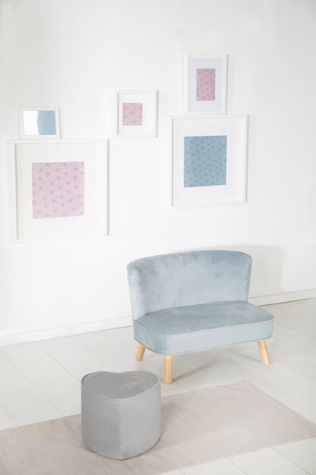 Tabouret pouf cœur en velours et bois lil sofa Bleu clair+Gris argenté+Rose pastel 9 - vertbaudet enfant 