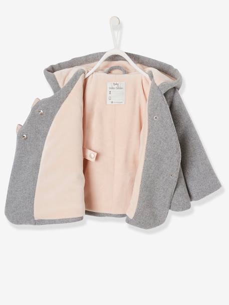 Manteau à capuche bébé fille lainage doublé et ouatiné Gris clair chiné+vieux rose 3 - vertbaudet enfant 