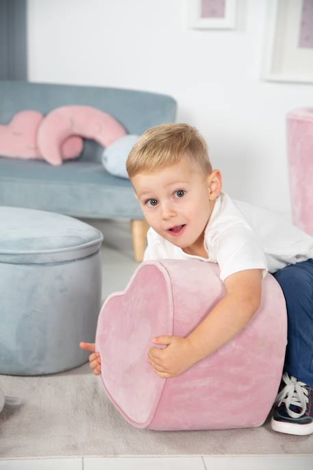 Tabouret pouf cœur en velours et bois lil sofa Bleu clair+Gris argenté+Rose pastel 14 - vertbaudet enfant 
