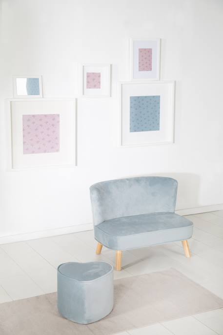 Tabouret pouf cœur en velours et bois lil sofa Bleu clair+Gris argenté+Rose pastel 3 - vertbaudet enfant 