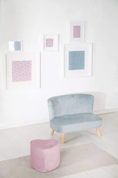 Tabouret pouf cœur en velours et bois lil sofa Bleu clair+Gris argenté+Rose pastel 15 - vertbaudet enfant 