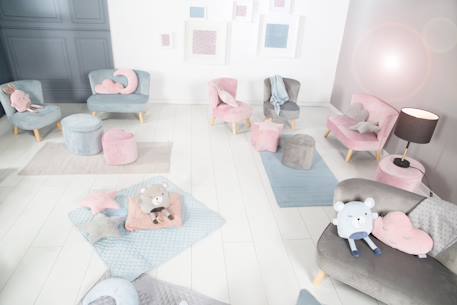 Tabouret pouf cœur en velours et bois lil sofa Bleu clair+Gris argenté+Rose pastel 5 - vertbaudet enfant 