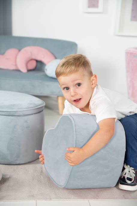 Tabouret pouf cœur en velours et bois lil sofa Bleu clair+Gris argenté+Rose pastel 2 - vertbaudet enfant 