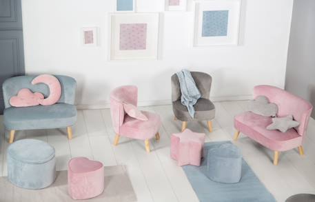 Tabouret pouf cœur en velours et bois lil sofa Bleu clair+Gris argenté+Rose pastel 6 - vertbaudet enfant 
