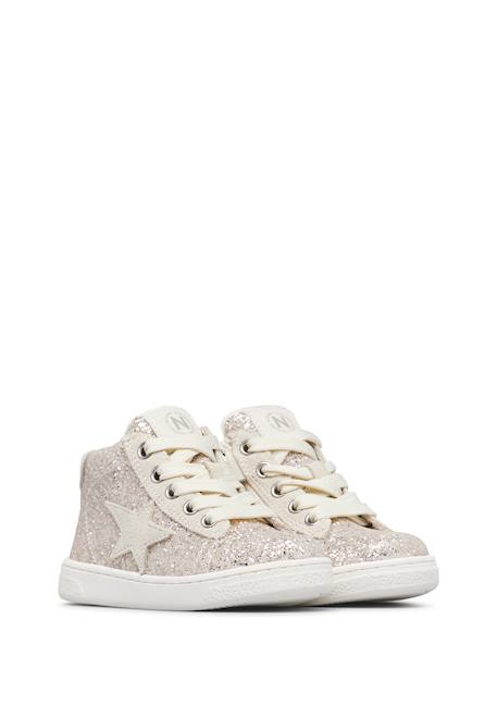 Baskets en suède et tissu pailleté pinn high zip. Blanc-platine- 2 - vertbaudet enfant 