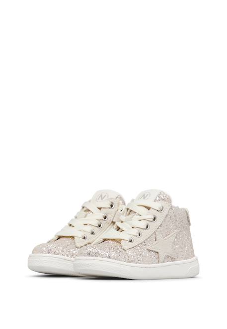 Baskets en suède et tissu pailleté pinn high zip. Blanc-platine- 5 - vertbaudet enfant 