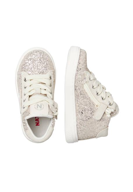 Baskets en suède et tissu pailleté pinn high zip. Blanc-platine- 4 - vertbaudet enfant 