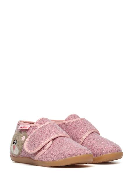 Pantoufles avec écusson ours carillon Rose- 2 - vertbaudet enfant 