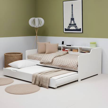 Lit avec lit gigogne pin massif   arthur Blanc 2 - vertbaudet enfant 