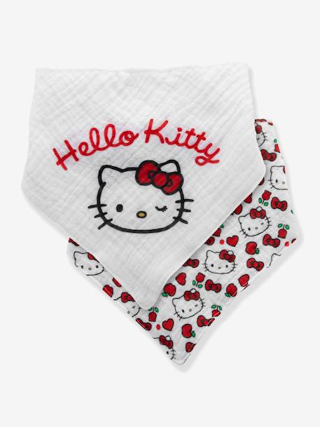 Lot de 2 bavoirs bandana bébé Hello Kitty en gaze de coton blanc 1 - vertbaudet enfant 