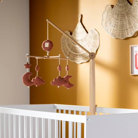 Mobile musical bébé en bois avec 4 jouets - uni petale Beige+Rose+Rouge+Vert 8 - vertbaudet enfant 