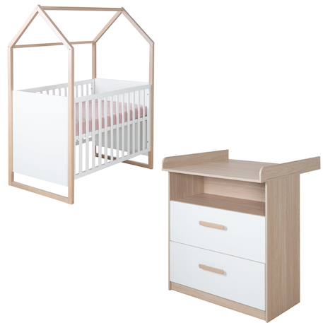Chambre bébé évolutive 2 pièces avec soft-close cabane Blanc - chêne 1 - vertbaudet enfant 