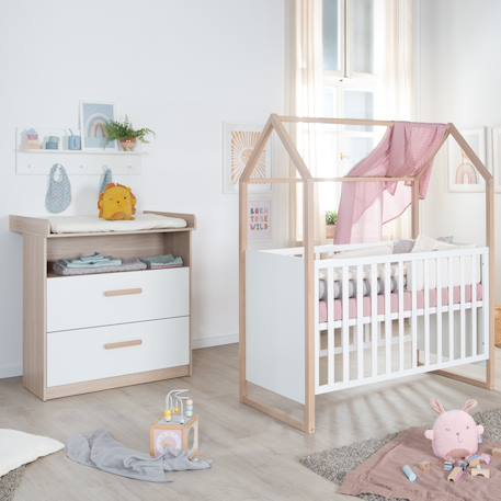 Chambre bébé évolutive 2 pièces avec soft-close cabane Blanc - chêne 2 - vertbaudet enfant 