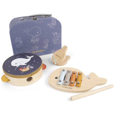 Valisette de jeu Mes premiers instruments en bois Bleu, gris, marron 1 - vertbaudet enfant 