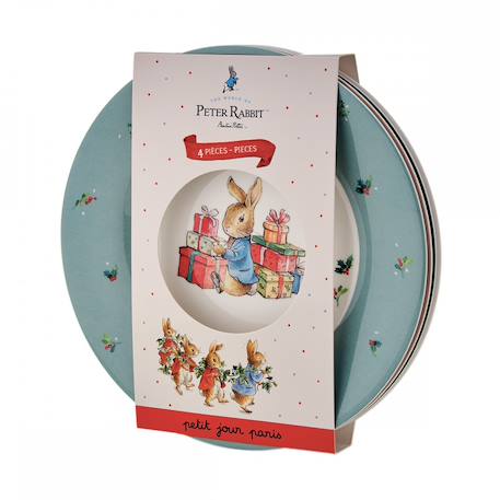 4 assiettes pierre lapin noël 20 cm Blanc 1 - vertbaudet enfant 