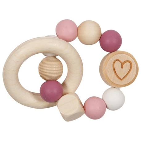 Hochet en bois et silicone Beige+Rose 3 - vertbaudet enfant 