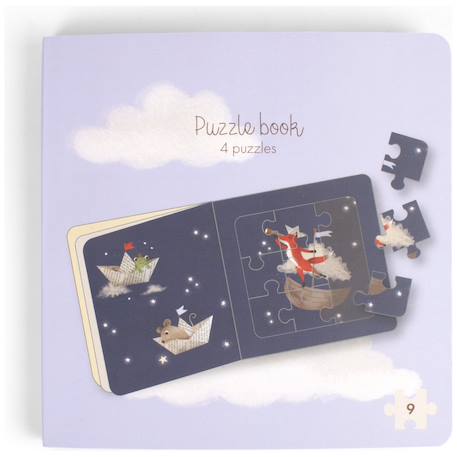 Livre puzzle, 4 puzzles de 9 pièces Bleu, marron, blanc 1 - vertbaudet enfant 