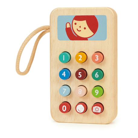 Téléphone portable en bois ludique avec boutons colorés et poignée Multicolore 1 - vertbaudet enfant 