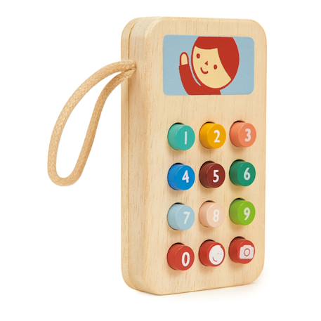 Téléphone portable en bois ludique avec boutons colorés et poignée Multicolore 2 - vertbaudet enfant 