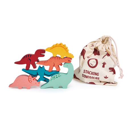 Jeu d’empilage dinosaures en bois – 6 figurines avec sac de rangement Multicolor 1 - vertbaudet enfant 