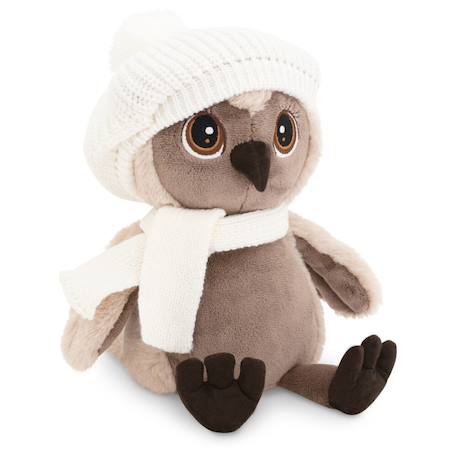 Peluche hibou avec bonnet blanc et écharpe 20 cm Marron 1 - vertbaudet enfant 