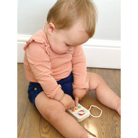 Téléphone portable en bois ludique avec boutons colorés et poignée Multicolore 3 - vertbaudet enfant 