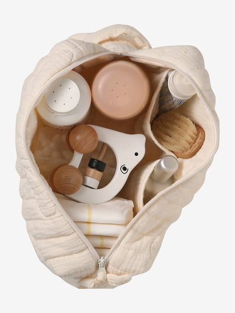 Trousse toilette Mama gaze coton beige imprimé+Mon coeur+Nuages 17 - vertbaudet enfant 