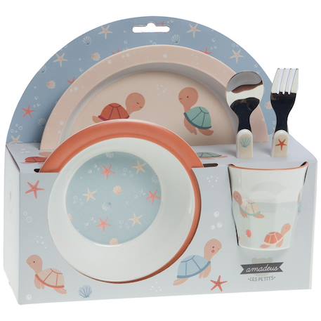 Coffret repas lulu la tortue (5 pièces) Rose, bleu 2 - vertbaudet enfant 