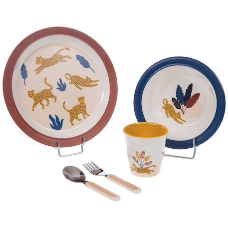 Coffret repas liam dans la savane (5 pièces) Marron, bleu 1 - vertbaudet enfant 