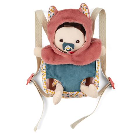 Poupée jeanne et son porte bébé Rose, bleu, jaune 1 - vertbaudet enfant 
