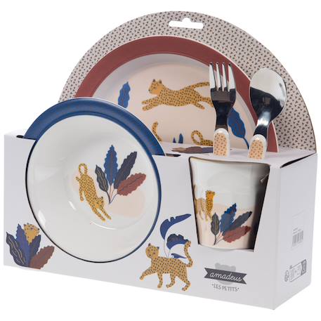 Coffret repas liam dans la savane (5 pièces) Marron, bleu 4 - vertbaudet enfant 