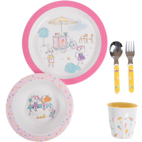 Coffret repas Rose, blanc, jaune 1 - vertbaudet enfant 