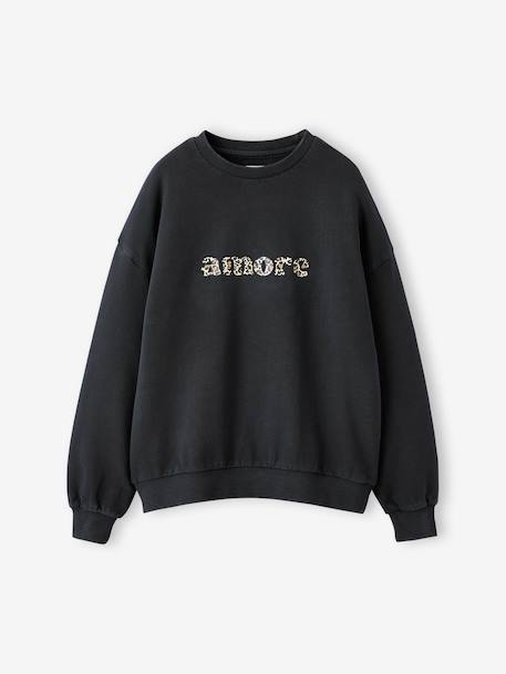 Sweat fille oversize inscription léopard anthracite 2 - vertbaudet enfant 