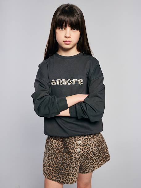 Sweat fille oversize inscription léopard anthracite 5 - vertbaudet enfant 